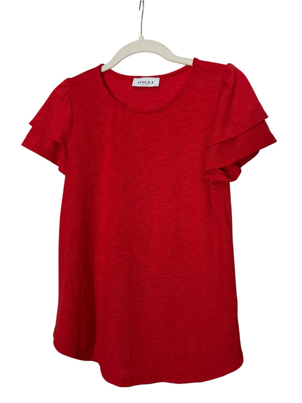 Gilli Red Layered Ruffle Sleeve Tee Football Crimson